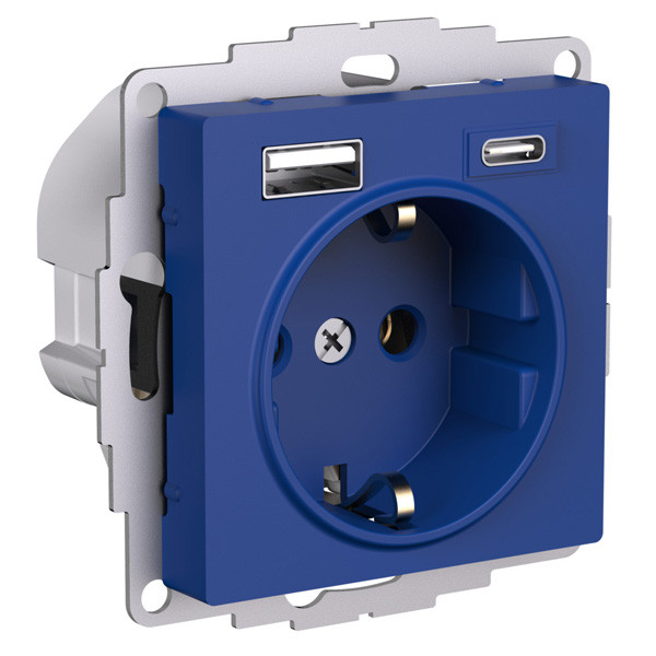 ATN001132 - РОЗЕТКА 16А c 2 USB A+C 5В/24А/30А 2х5В/15А механизм АКВАМАРИН