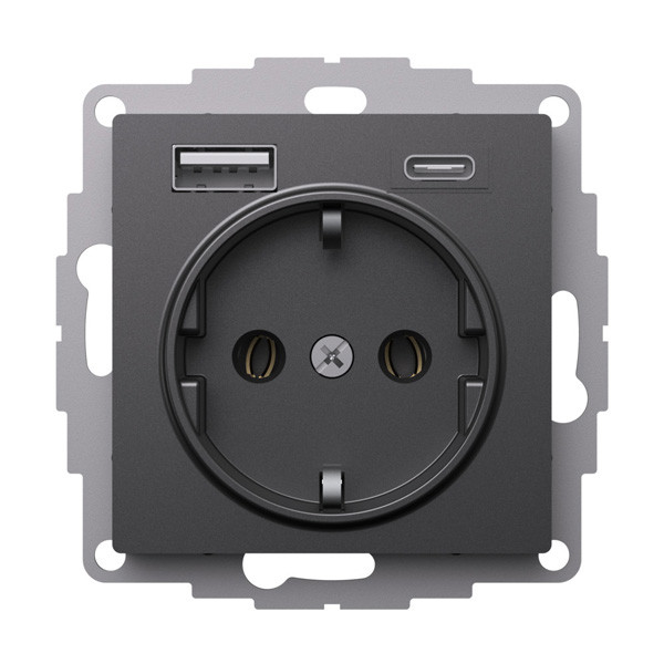 ATN001432 - РОЗЕТКА 16А с 2 USB A+C 5В/24А/30А 2х5В/15А механизм БАЗАЛЬТ
