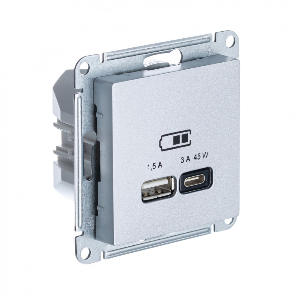 ATN000329 - USB РОЗЕТКА A + тип-C 45W высокоскоростная зарядка QCPD механизмАЛЮМИНИЙ