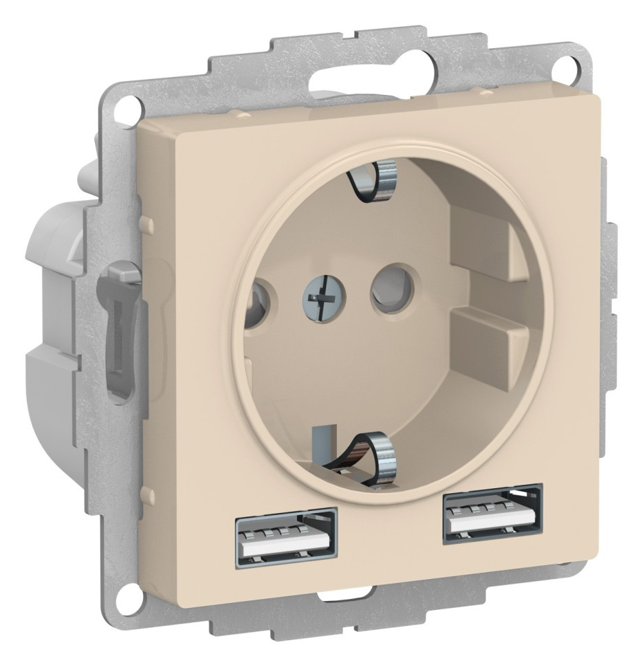 ATN000230 - SO + USB розетка A+A 5В/24А 2х5В/12А бежевый ATN000230 - SO + USB розетка A+A 5В/24А 2х5В/12А бежевый