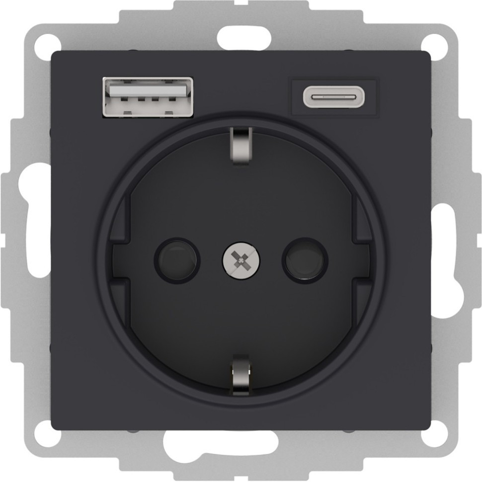 ATN001032 - РОЗЕТКА 16А c 2 USB A+С 5В/24А/30А 2х5В/15А механизм КАРБОН