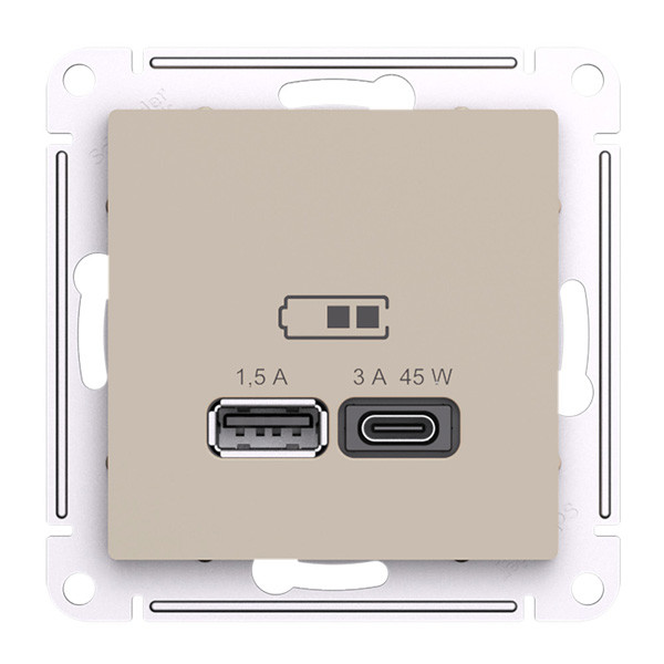 ATN001229 - USB РОЗЕТКА A + тип-C 45Вт высокоскорзаряд QCPD механизм ПЕСОЧНЫЙ