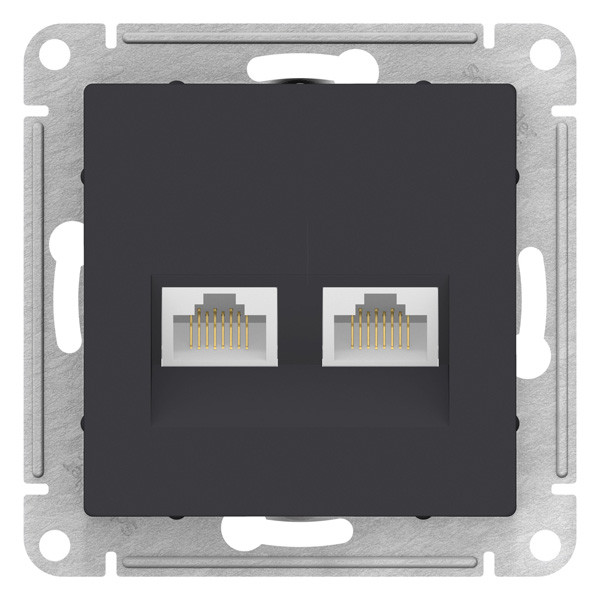ATN001085 - РОЗЕТКА двойная компьютерная RJ45+RJ45 категория 5E механизм КАРБОН