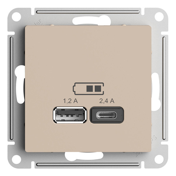 ATN001239 - USB РОЗЕТКА A+С 5В/24А 2х5В/12А механизм ПЕСОЧНЫЙ