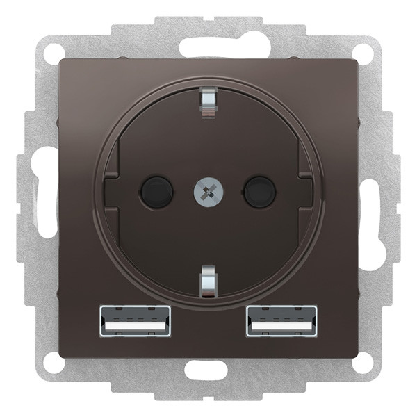 ATN000630 - SO + USB розетка A+A 5В/24А 2х5В/12А мокко