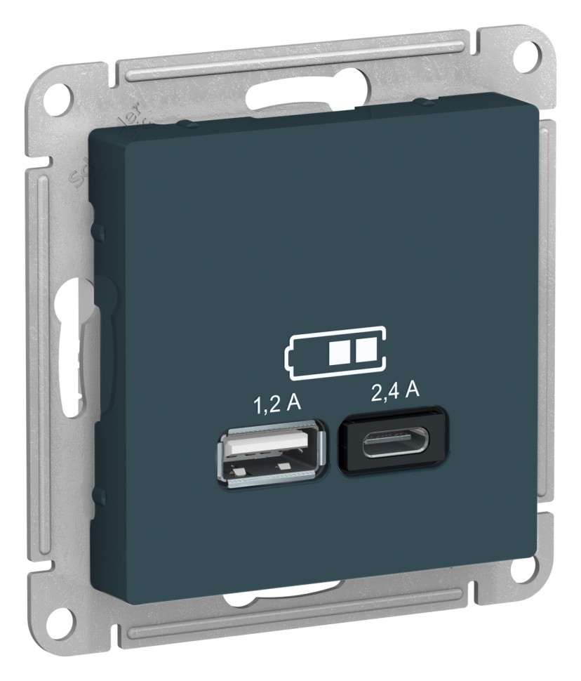 ATN000839 - USB розетка A+С 5В/24 А 2х5В/12 А изумруд ATN000839 - USB розетка A+С 5В/24 А 2х5В/12 А изумруд