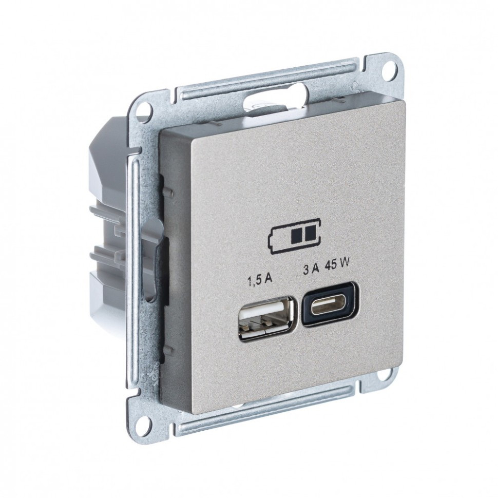 ATN000529 - USB РОЗЕТКА A + тип-C 45W высокоскоростная зарядка QCPD механизм ШАМПАНЬ