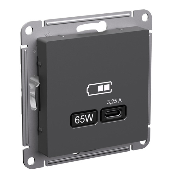 ATN001427 - USB РОЗЕТКА тип-С 65Вт высокоскорзаряд QC PD механизм БАЗАЛЬТ