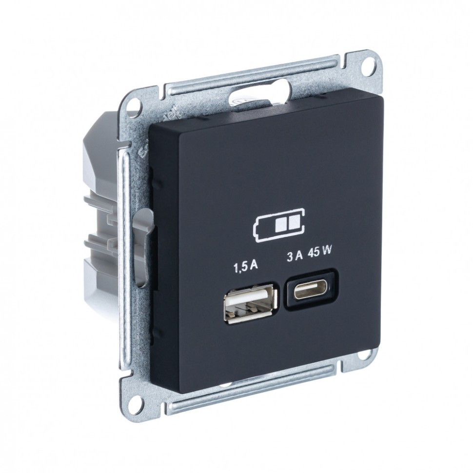 ATN001029 - USB РОЗЕТКА A + тип-C 45W высокоскоростная зарядка QC PD механизм КАРБОН