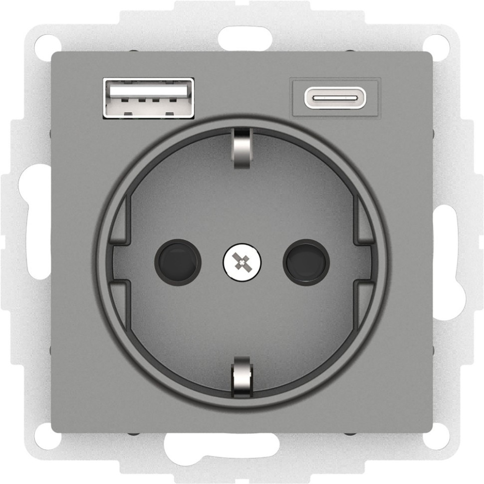 ATN000932 - РОЗЕТКА 16А c 2 USB A+C 5В/24А/30А 2х5В/15А механизм СТАЛЬ