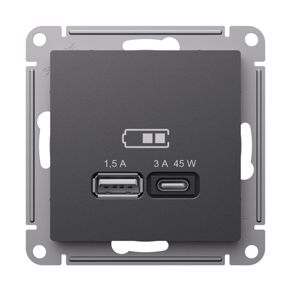 ATN001429 - USB РОЗЕТКА A + тип-C 45Вт высокоскорзаряд QC PD механизм БАЗАЛЬТ ATN001429 - USB РОЗЕТКА A + тип-C 45Вт высокоскорзаряд QC PD механизм БАЗАЛЬТ