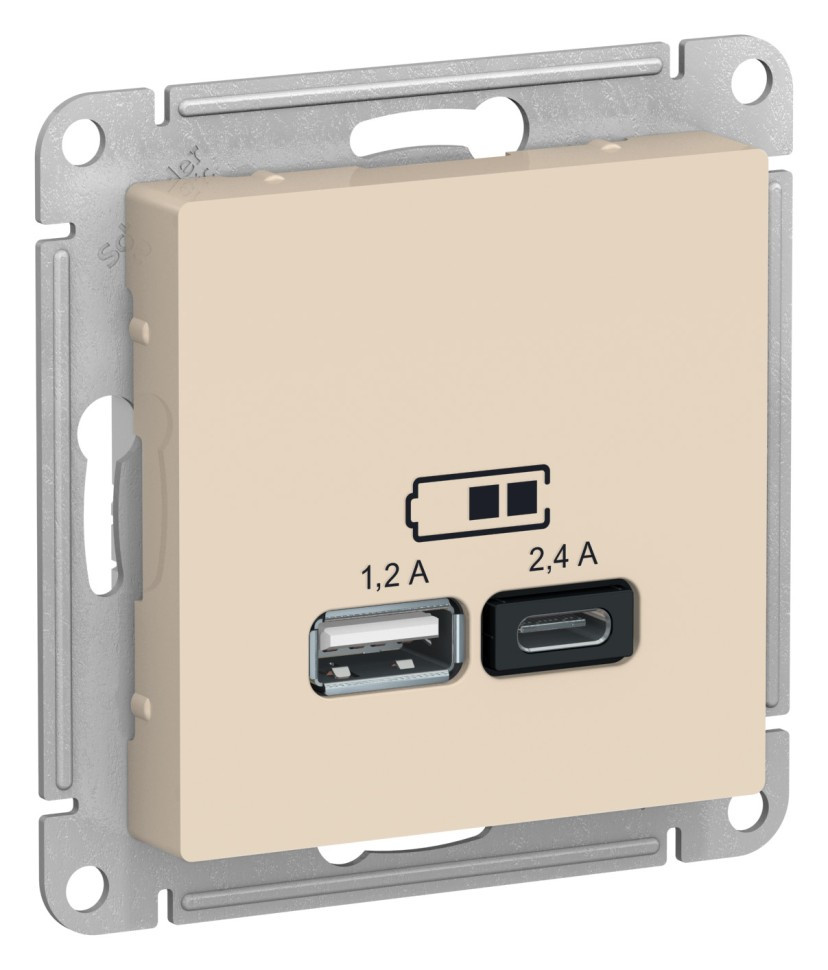 ATN000239 - USB розетка A+С 5В/24А 2х5В/12А бежевый ATN000239 - USB розетка A+С 5В/24А 2х5В/12А бежевый