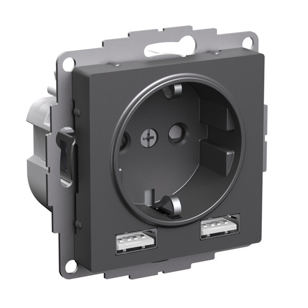 ATN001430 - РОЗЕТКА 16А с 2 USB A+A 5В/24А 2х5В/12А механизм БАЗАЛЬТ