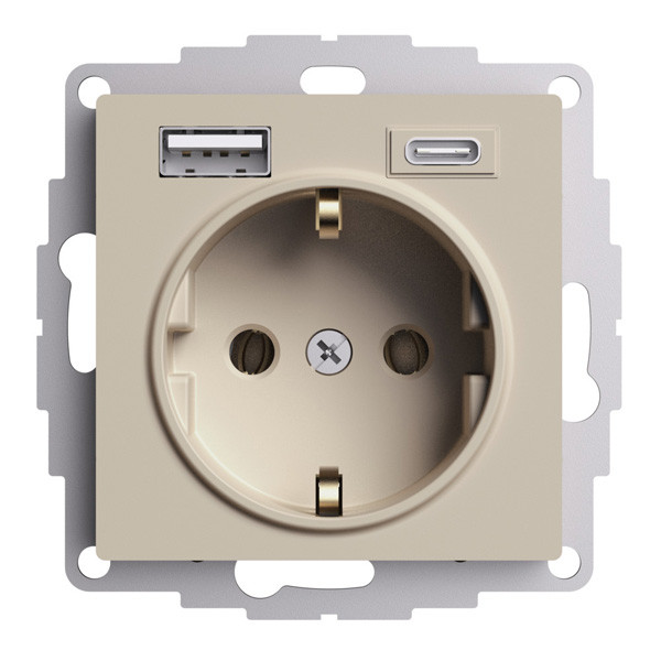 ATN001232 - РОЗЕТКА 16А c 2 USB A+C 5В/24А/30А 2х5В/15А механизм ПЕСОЧНЫЙ
