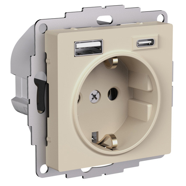 ATN001232 - РОЗЕТКА 16А c 2 USB A+C 5В/24А/30А 2х5В/15А механизм ПЕСОЧНЫЙ