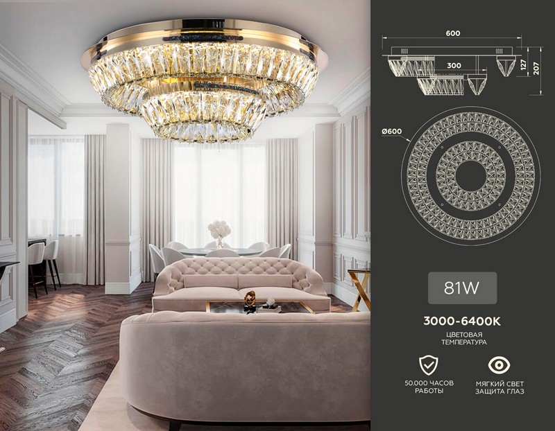 Потолочная светодиодная люстра с хрусталем Ambrella Light TR5031 Потолочная светодиодная люстра с хрусталем Ambrella Light TR5031