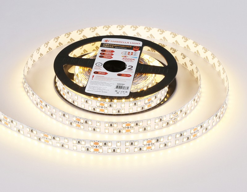 Светодиодная лента двухрядная Ambrella Light GS3701 2835 240Led /24W m/ 24V IP20 3000K 5m Ambrella Light GS3701 Светодиодная лента двухрядная Ambrella Light GS3701 2835 240Led /24W m/ 24V IP20 3000K 5m Ambrella Light GS3701