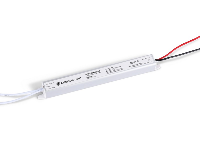 Блок питания ультратонкий для светодиодной ленты 12V 18W 1.5A IP20 185-260V 172*18*18 GS8601 Ambrella Light GS8601