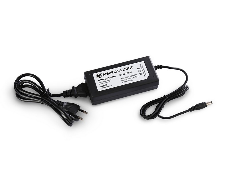 Блок питания для светодиодной ленты с вилкой 12V 60W 5A IP20 100-240V 130*58*35 GS8525 Ambrella Light GS8525