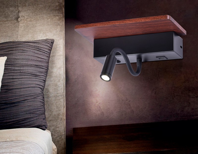 Настенный светодиодный светильник с выключателем, USB портом и полкой Ambrella Light FW291 Настенный светодиодный светильник с выключателем, USB портом и полкой Ambrella Light FW291