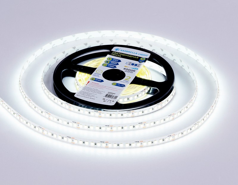 Светодиодная лента Ambrella Light GS3203 2835 180Led /14.4W m/ 24V IP20 6500K 5m Ambrella Light GS3203