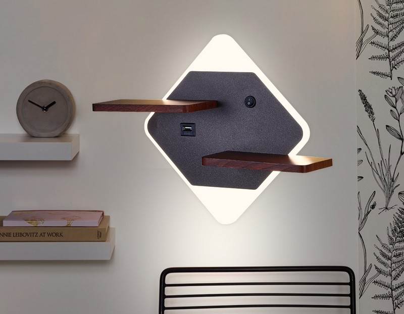 Настенный светодиодный светильник с выключателем, USB портом и полкой Ambrella Light FW101 Настенный светодиодный светильник с выключателем, USB портом и полкой Ambrella Light FW101