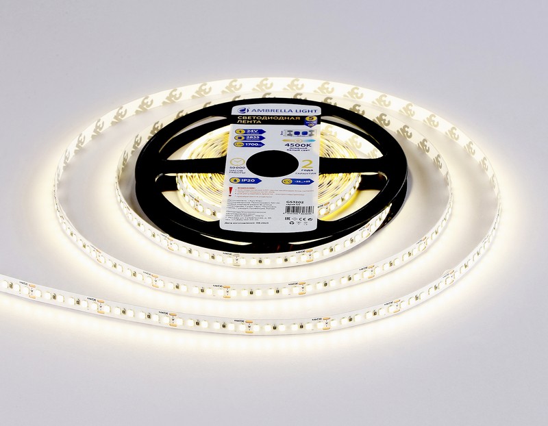Светодиодная лента Ambrella Light GS3202 2835 180Led /14.4W m/ 24V IP20 4500K 5m Ambrella Light GS3202