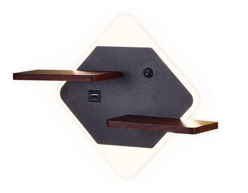 Настенный светодиодный светильник с выключателем, USB портом и полкой Ambrella Light FW101