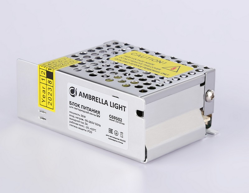 Блок питания для светодиодной ленты 12V 36W 3A IP20 90-260V 85*58*34 GS9502 Ambrella Light GS9502 Блок питания для светодиодной ленты 12V 36W 3A IP20 90-260V 85*58*34 GS9502 Ambrella Light GS9502