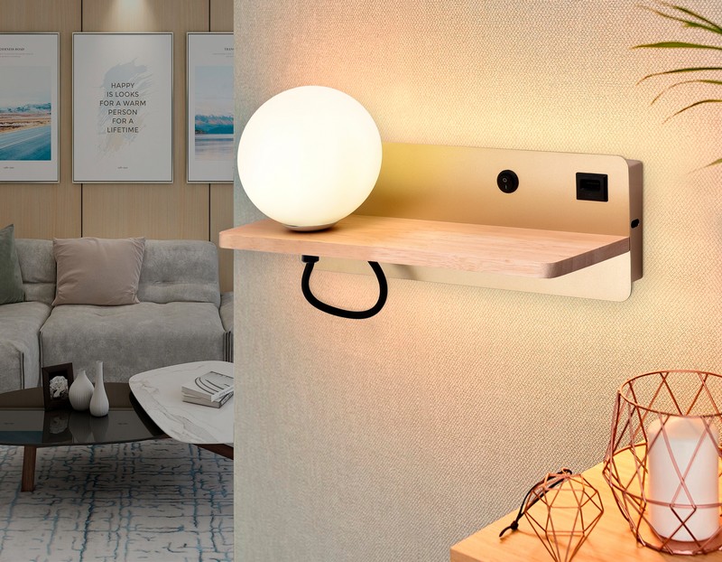 Настенный светильник с выключателем, USB портом и полкой Ambrella Light FW520 Настенный светильник с выключателем, USB портом и полкой Ambrella Light FW520