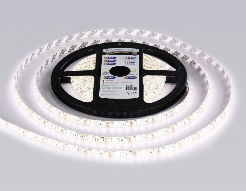 Светодиодная лента Ambrella Light GS1202 2835 120Led /9.6W m/ 12V IP65 4500K 5m/кратность резки 25mm Ambrella Light GS1202 Светодиодная лента Ambrella Light GS1202 2835 120Led /9.6W m/ 12V IP65 4500K 5m/кратность резки 25mm Ambrella Light GS1202
