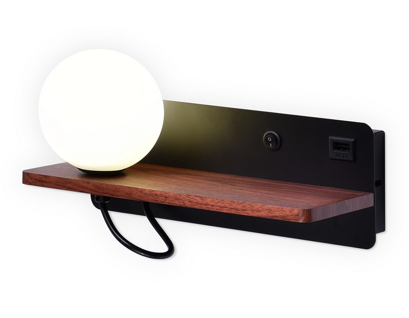 Настенный светильник с выключателем, USB портом и полкой Ambrella Light FW521
