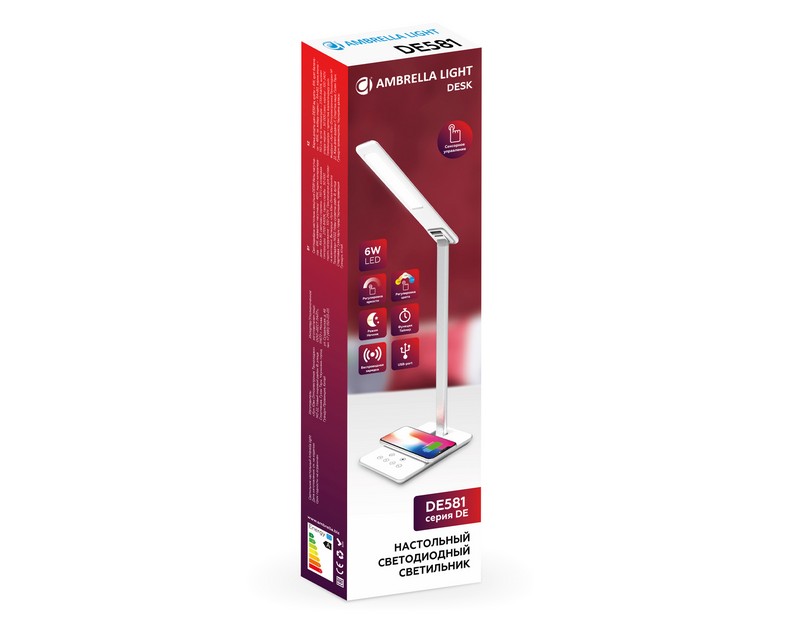 Светодиодная настольная лампа с беспроводной зарядкой и USB портом Ambrella Light DE581 Светодиодная настольная лампа с беспроводной зарядкой и USB портом Ambrella Light DE581