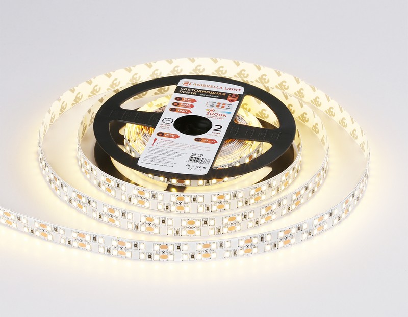 Светодиодная лента двухрядная Ambrella Light GS1601 2835 240Led /19.2W m/ 12V IP20 3000K 5m Ambrella Light GS1601