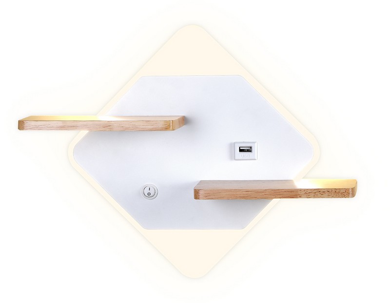 Настенный светодиодный светильник с выключателем, USB портом и полкой Ambrella Light FW100 Настенный светодиодный светильник с выключателем, USB портом и полкой Ambrella Light FW100