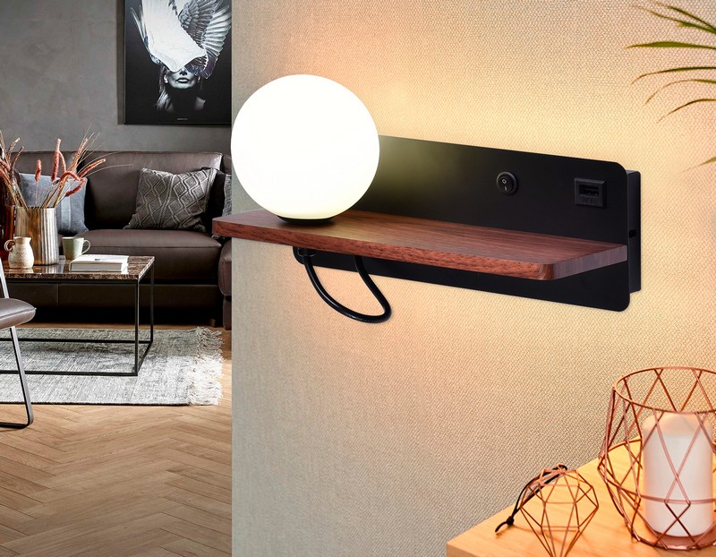 Настенный светильник с выключателем, USB портом и полкой Ambrella Light FW521 Настенный светильник с выключателем, USB портом и полкой Ambrella Light FW521