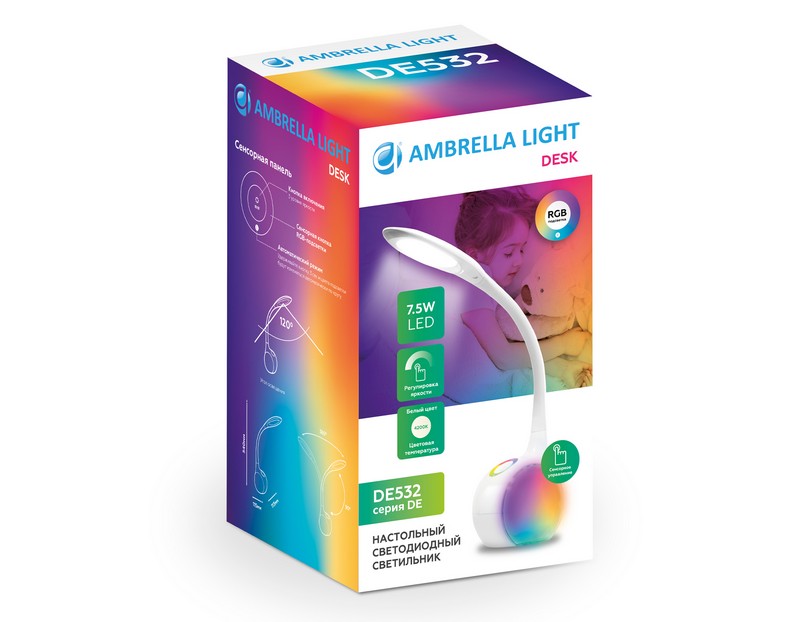 Светодиодная настольная лампа с RGB подсветкой Ambrella Light DE532 Светодиодная настольная лампа с RGB подсветкой Ambrella Light DE532