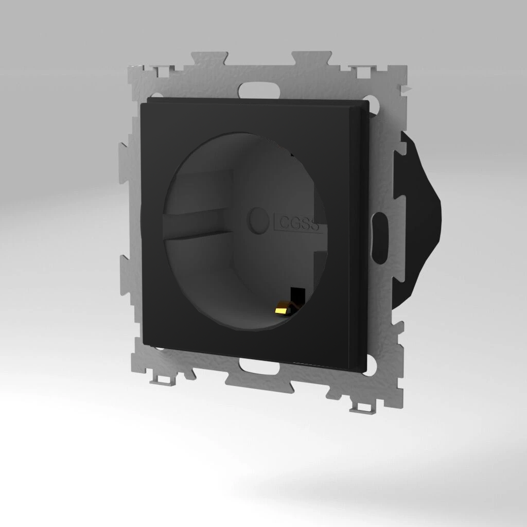 Розетка электрическая с заземлением 16А черная матовая CGSS GL-W160A-BCM