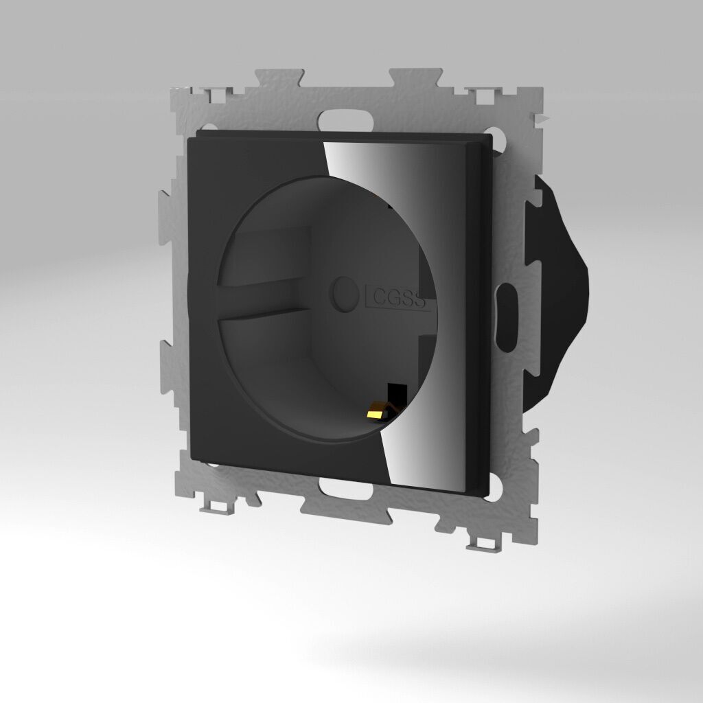 Розетка электрическая с заземлением 16А черная CGSS GL-W160A-BCG