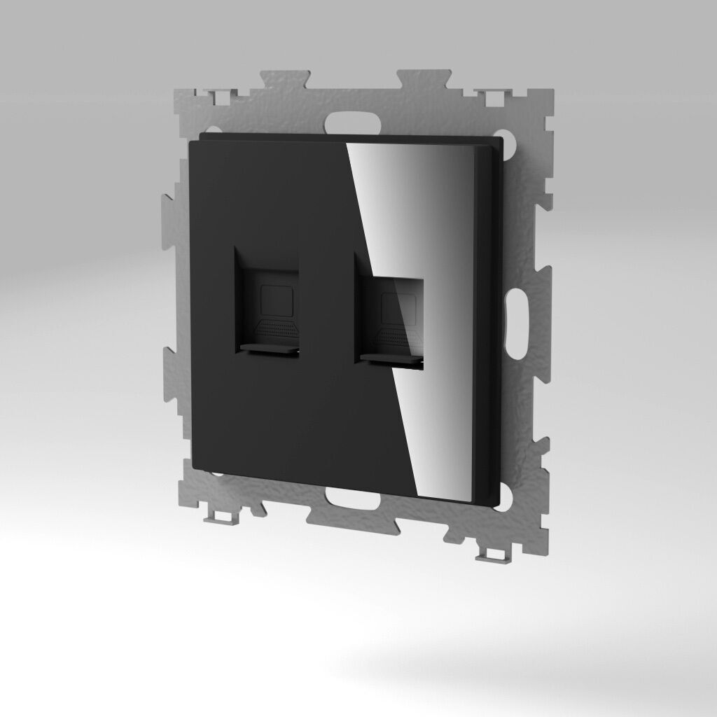 Розетка компьютерная RJ45 кат. 5e двойная черная CGSS GL-W201C2-BCG