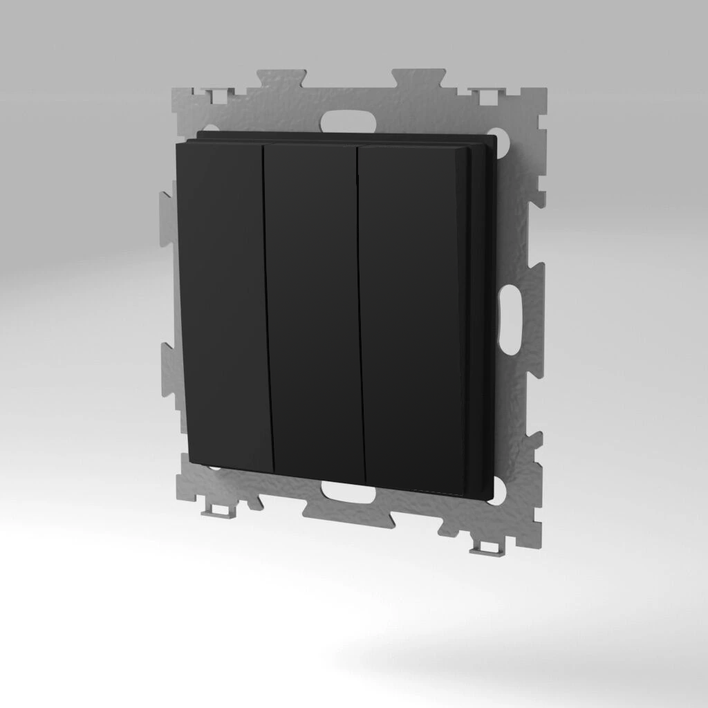 Выключатель трехклавишный черный матовый CGSS GL-W103-BCM