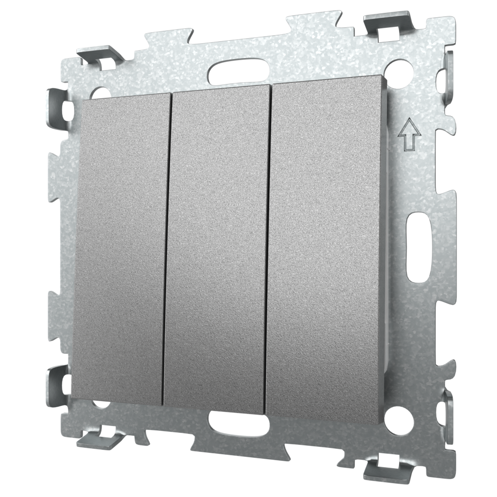 Выключатель трехклавишный цвет серая платина CGSS GL-W103-GPG
