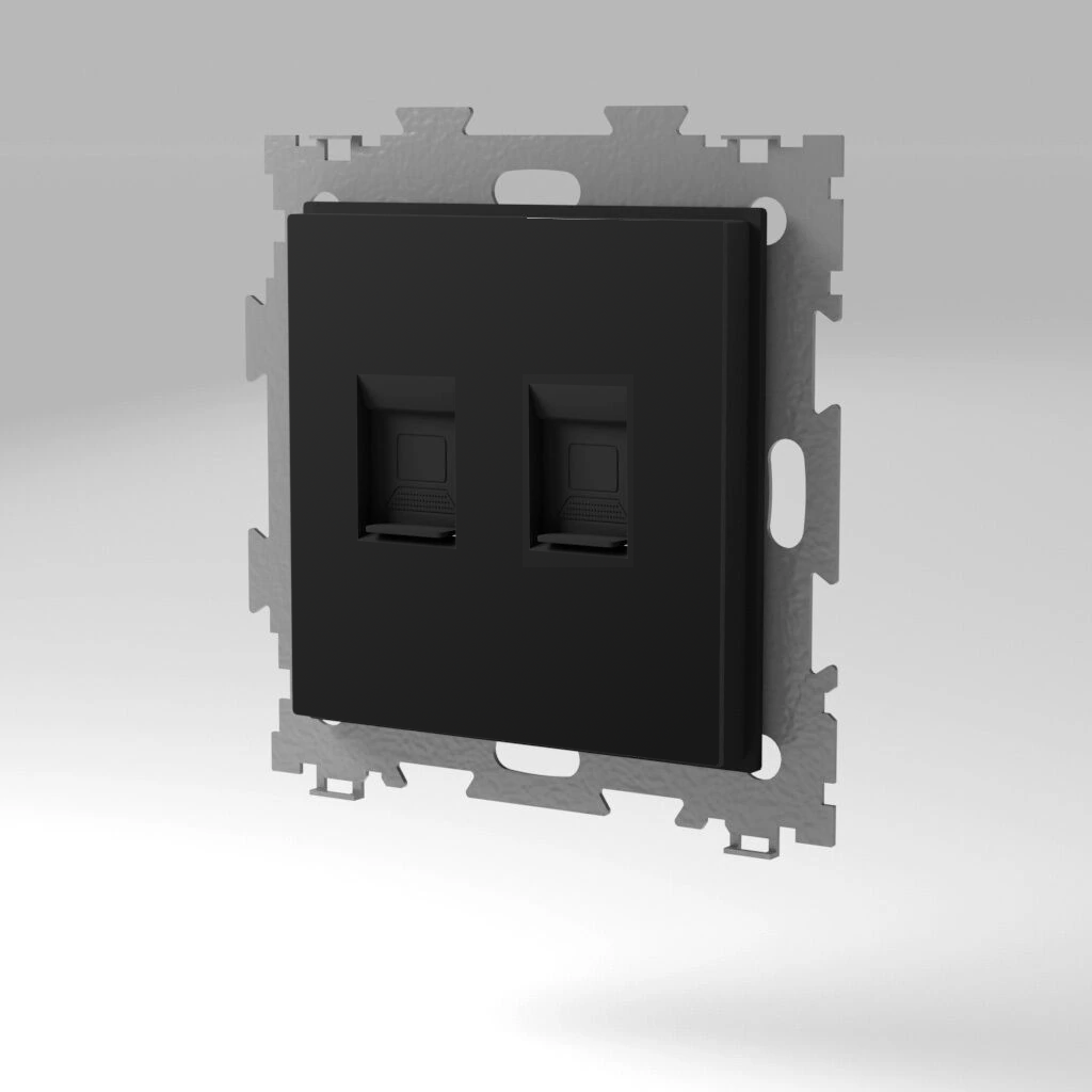 Розетка компьютерная RJ45 кат. 5e двойная черная матовая CGSS GL-W201C2-BCM