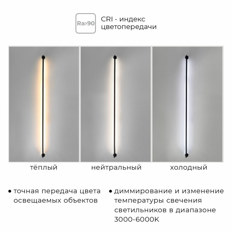 Светильник светодиодный O12мм длина 1500мм 24В 15Вт осветительной системы THIN & SMART, Черный IL.0060.5000-1500-BK IMEX