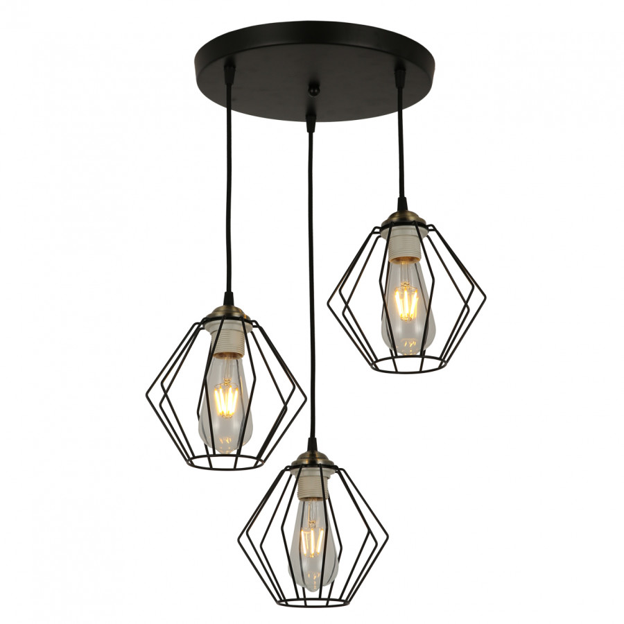 Люстра подвесная 3*60Вт E27 MD.3099-3-P BK+AB IMEX