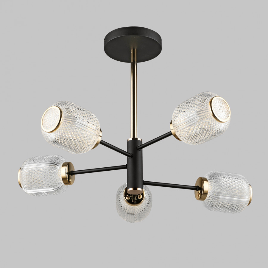 Люстра потолочная LED, 5*6W, 3000K+6500K, черный+золото PLC-7075-600-5 IMEX