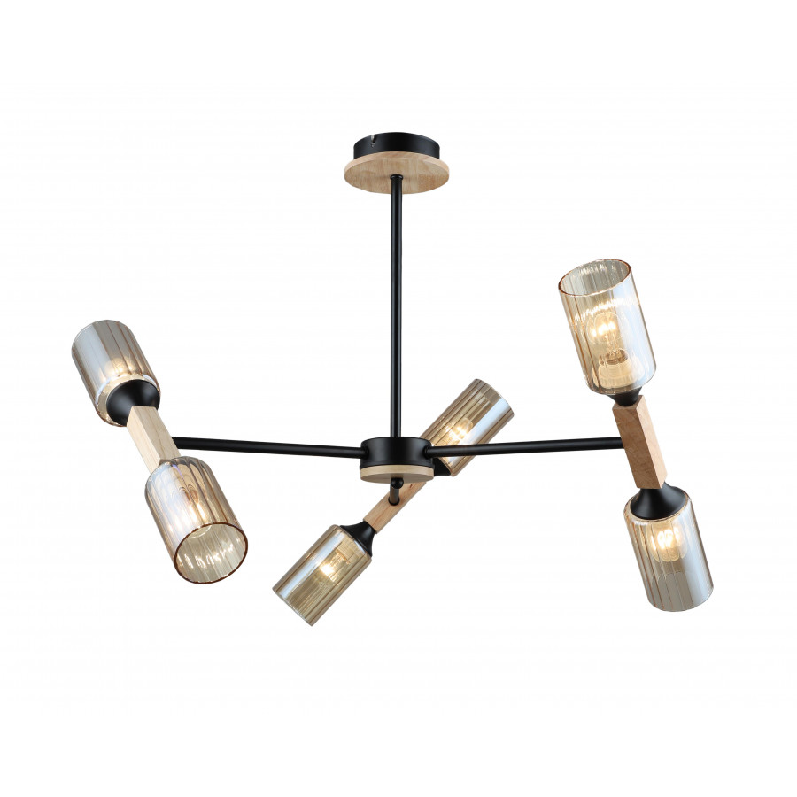 Люстра потолочная 6*Е27 MD.5495-6-S-BK+WOOD IMEX