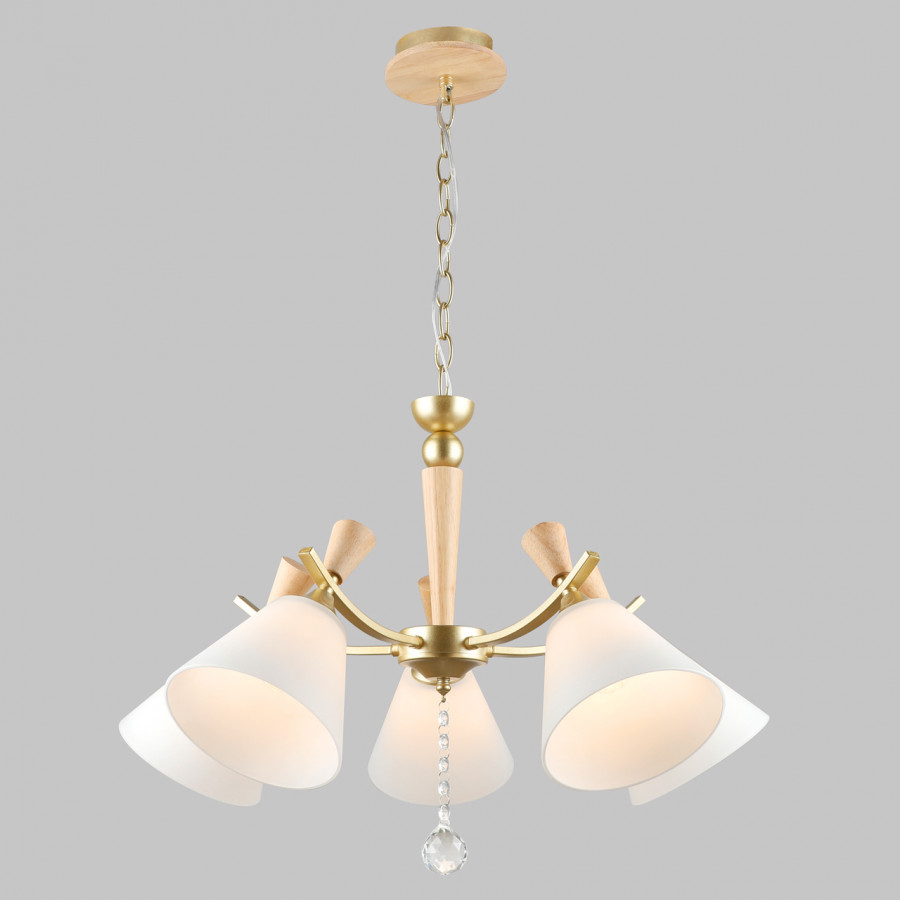 Люстра подвесная, 5*Е27, золото+дерево MD.6132-5-P-GD+WOOD IMEX