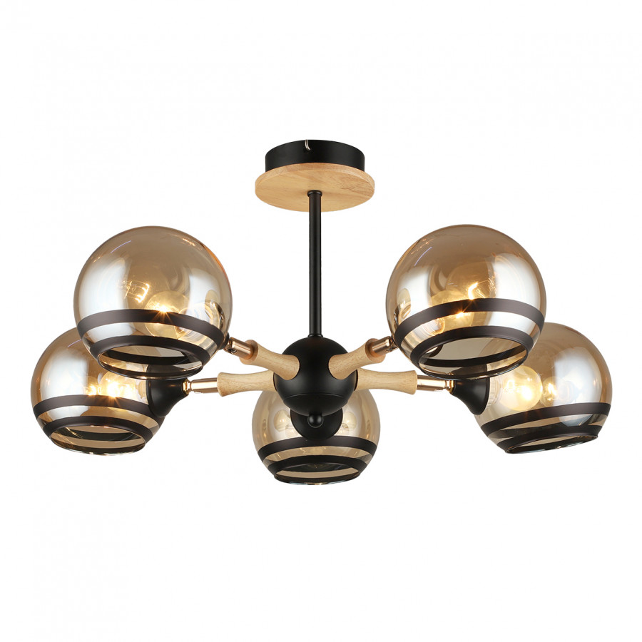 Люстра потолочная 5*60Вт E27 MD.4896-5-S BK+WOOD IMEX