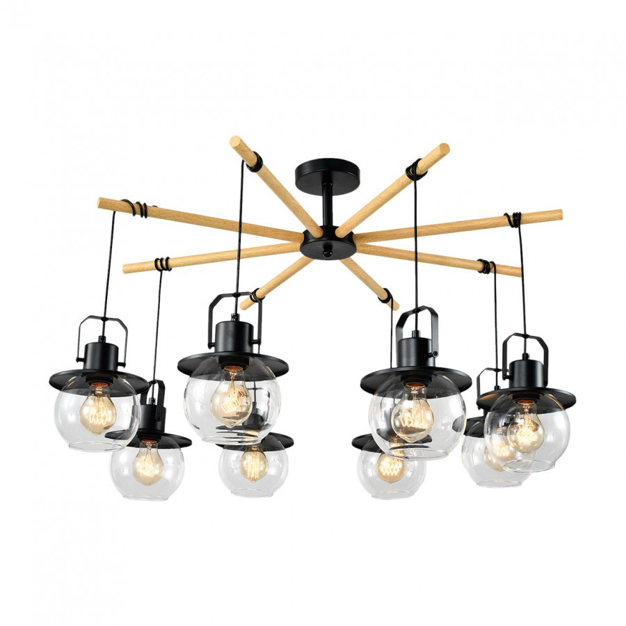 Люстра потолочная Е27 8*60W дерево+черный MD.23044-8-S-BK+WOOD IMEX